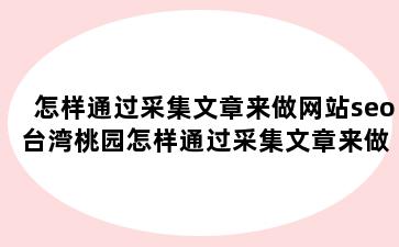 怎样通过采集文章来做网站seo 台湾桃园怎样通过采集文章来做网站seo